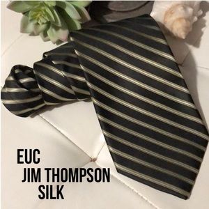 Jim Thompson Silk Tie-Black/Tan Striped-EUC